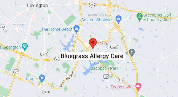 Lexington map showing location of Bluegrass Allergy Care